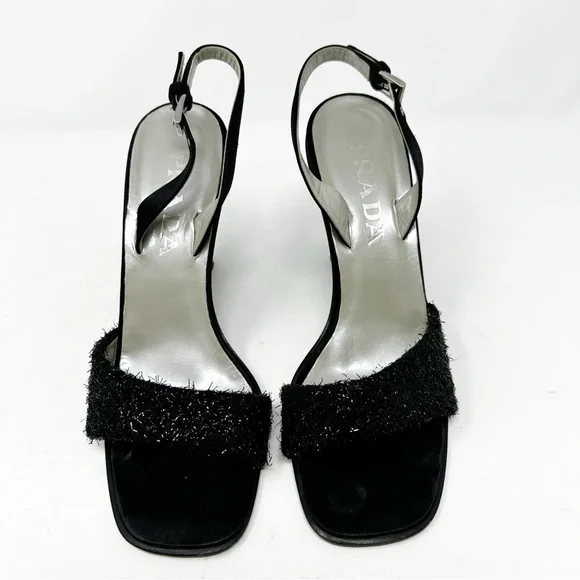 Prada Vintage Black Slingback Wedge Sandals Size 38 / US 8